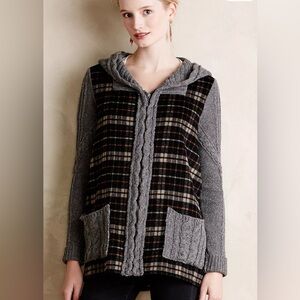 ANTHROPOLOGIE Moth Derry Jacket Plaid Sweater Shacket Gray Brown Wool Size XS